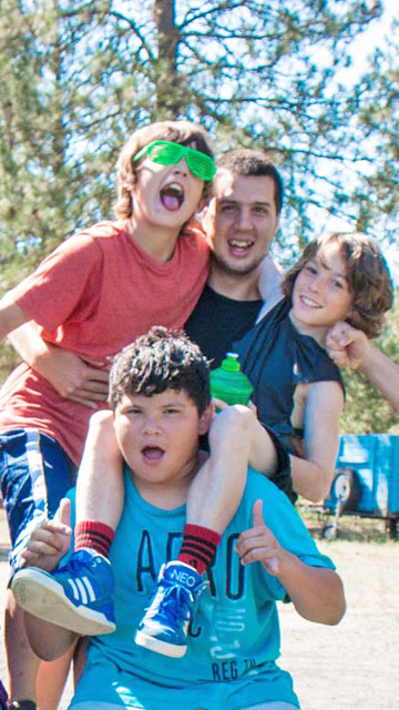 Joe goofing off with kids