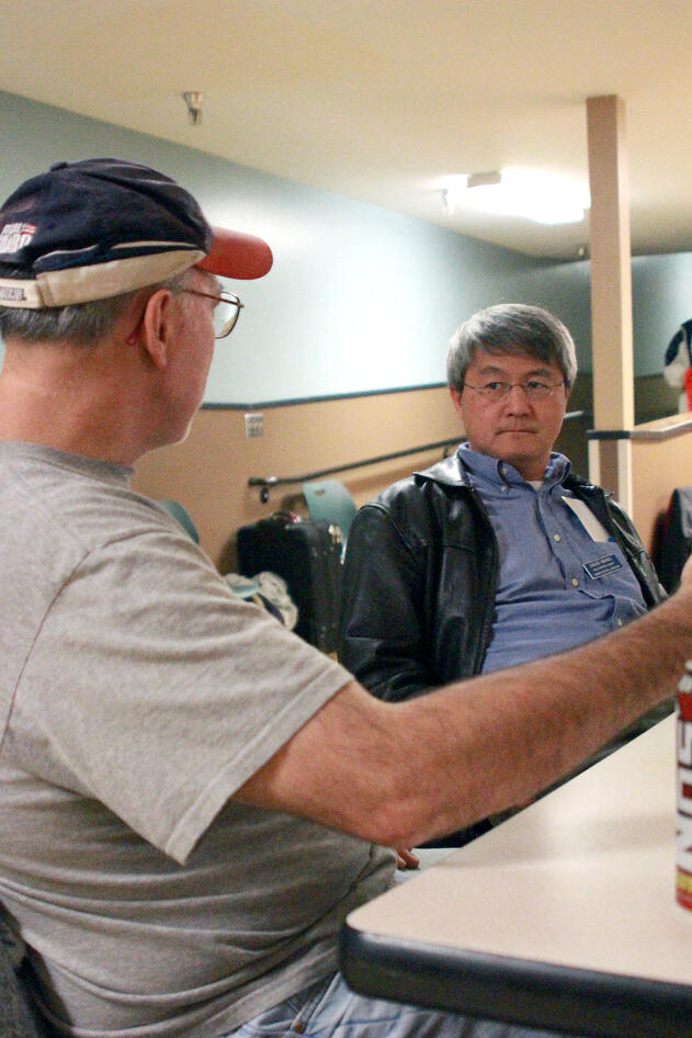 David_Wang in day room at UGM Men's Shelter