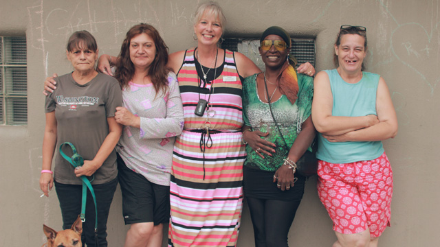 Anne with a group of residents at the shelter