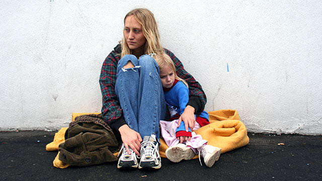 homeless, on the street, poor, woman, child