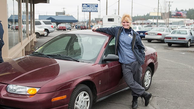 Angie with her car