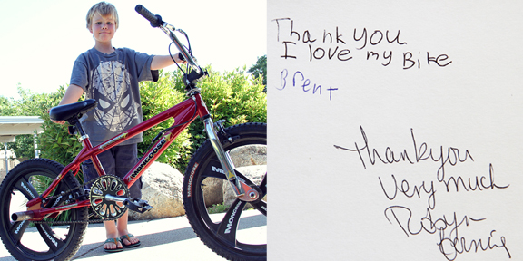 Brent says thanks for new bike