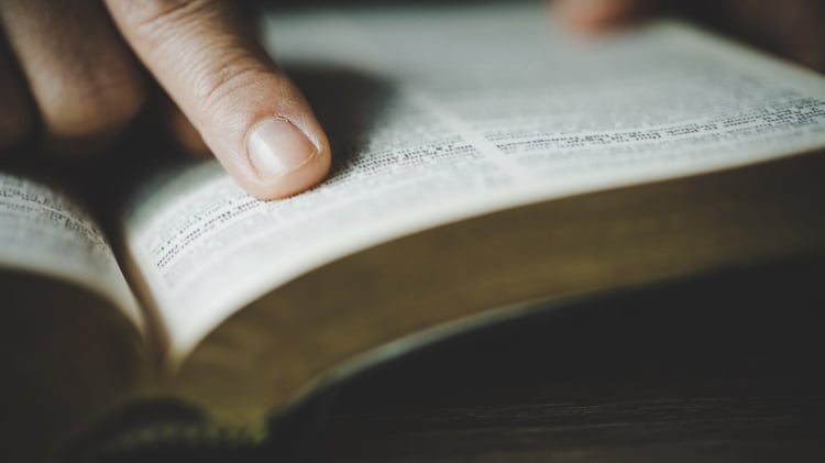 Reading Bible with finger