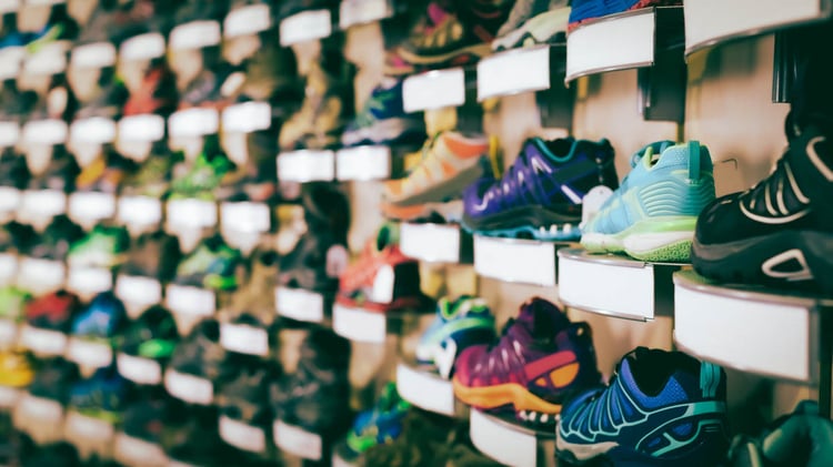 Running shoes on the shelves