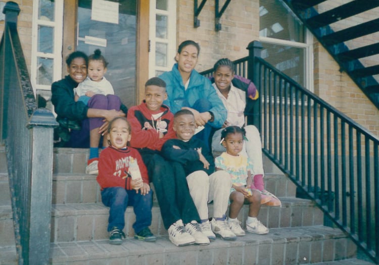 Anita and kids on AOH steps