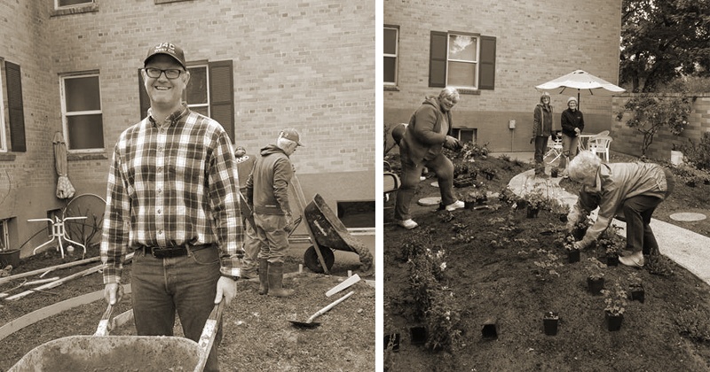 In April, volunteers from several Presbyterian churches, under the direction of experienced garden designer Janie Edwards, shoveled tons of dirt to create a serenity garden in the former smoking area at Anna Ogden Hall – a place of peace and beauty for the women and children to enjoy for years to come.