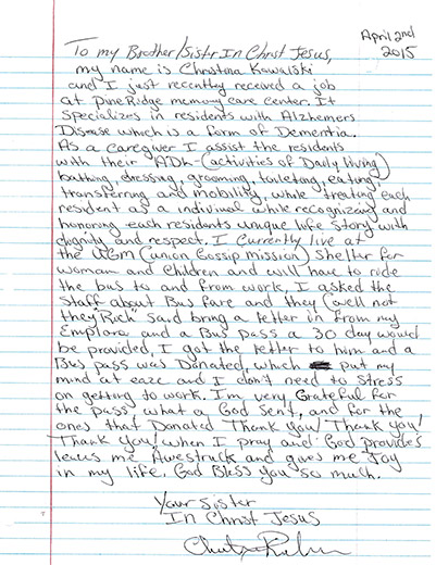 Handwritten letter by Christina